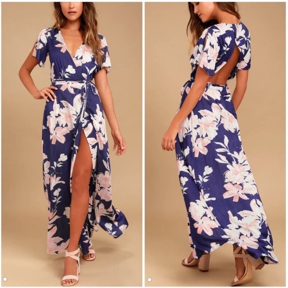 Lulus Womens Azalea Regalia Wrap Floral Print Open‎ Back Maxi Dress Size Medium - Picture 1 of 12